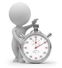 3d small people start pressing the button on a stop watch. 3d image. Isolated white background. Clipping path included.